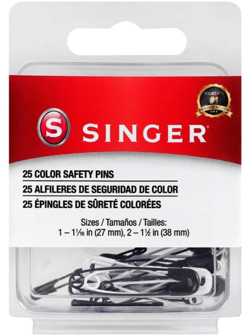 Asst Black and White Professional Style Safety Pins, Multisize, 25-Count